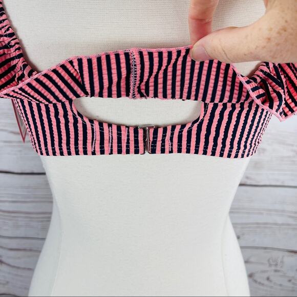 Xhilaration off shoulder ruffle navy pink top - Picture 8 of 11